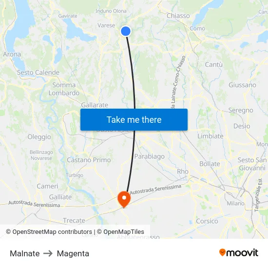 Malnate to Magenta map
