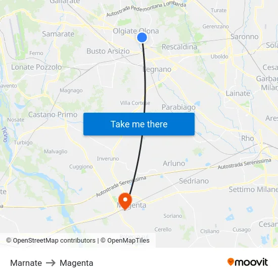 Marnate to Magenta map
