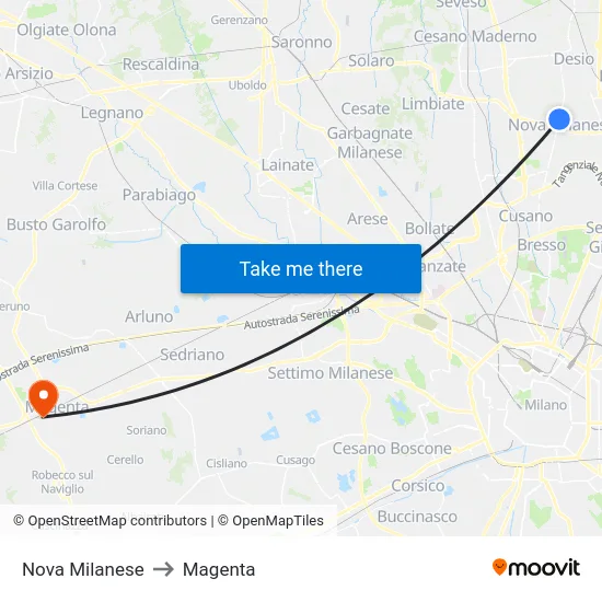 Nova Milanese to Magenta map