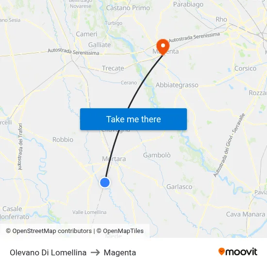 Olevano Di Lomellina to Magenta map