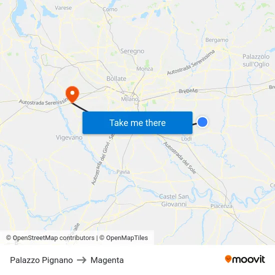 Palazzo Pignano to Magenta map