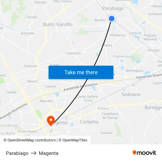 Parabiago to Magenta map