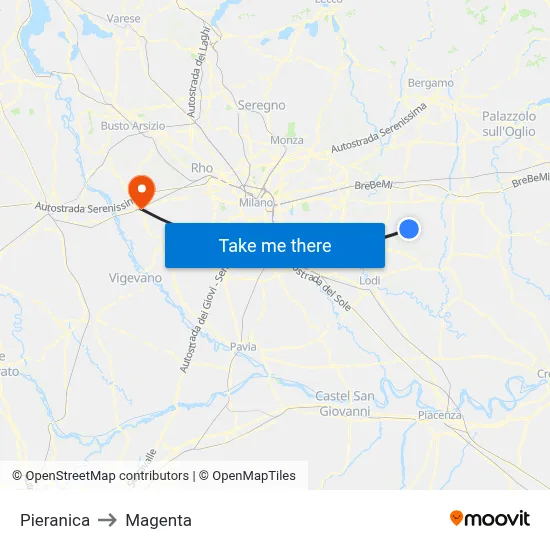 Pieranica to Magenta map