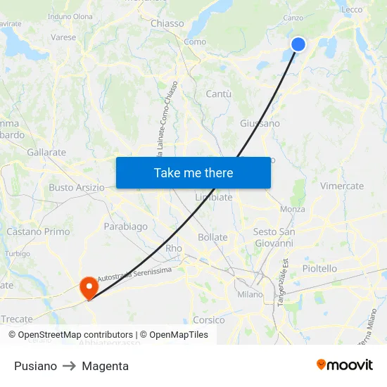 Pusiano to Magenta map