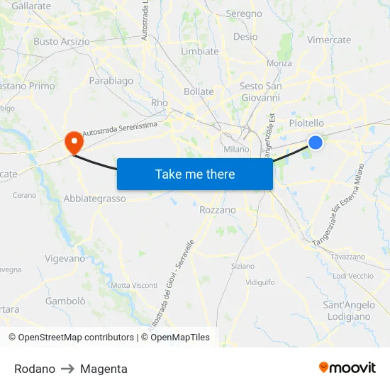 Rodano to Magenta map