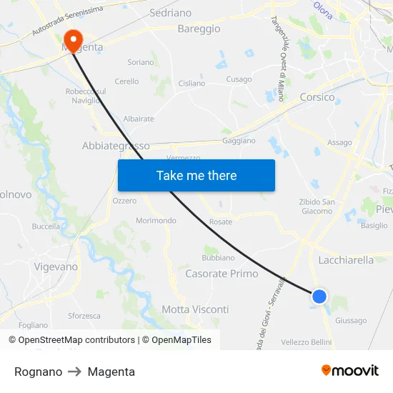 Rognano to Magenta map