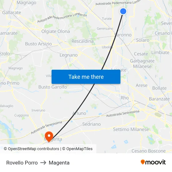Rovello Porro to Magenta map