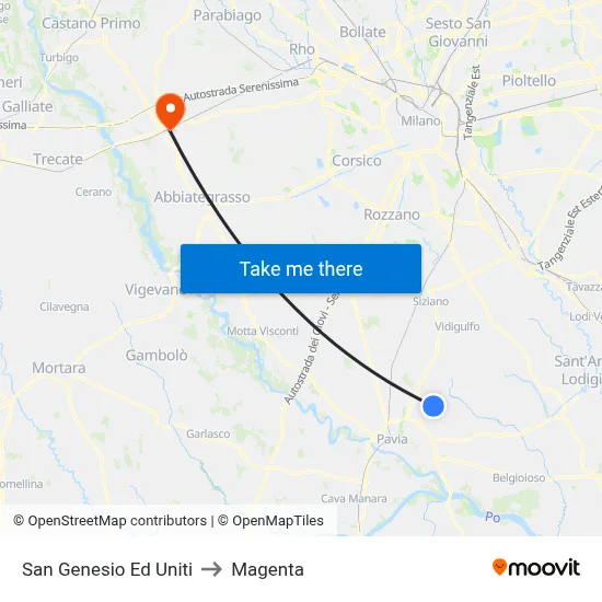 San Genesio Ed Uniti to Magenta map