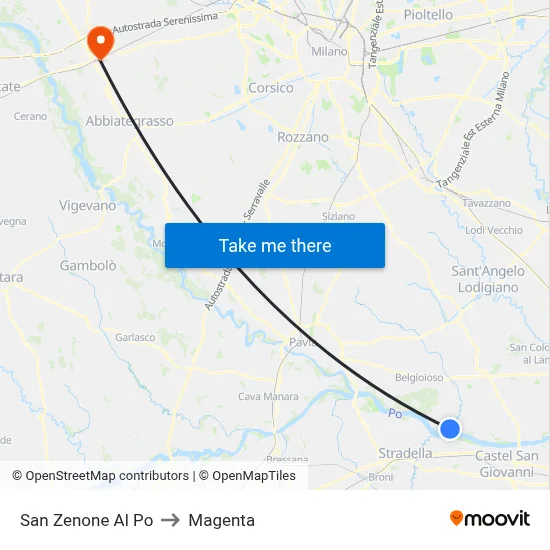 San Zenone al Po to Magenta map