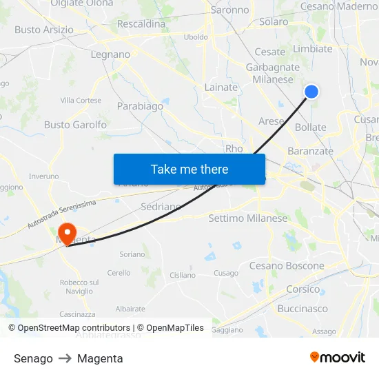 Senago to Magenta map