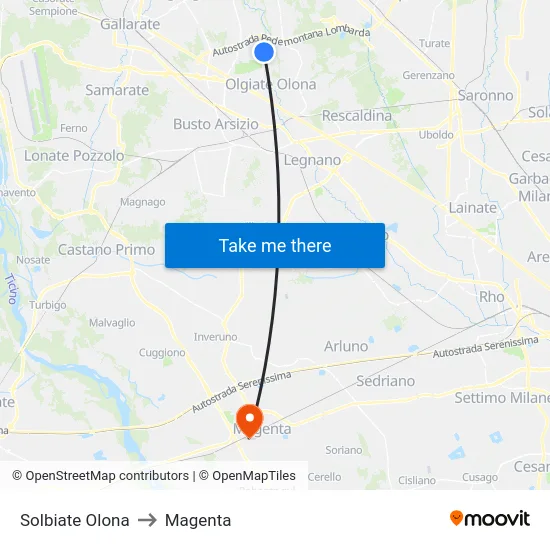 Solbiate Olona to Magenta map