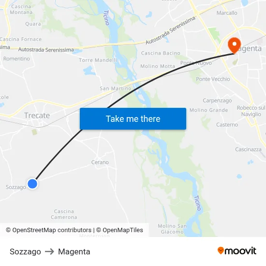 Sozzago to Magenta map