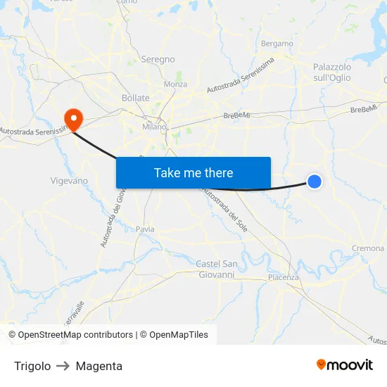 Trigolo to Magenta map