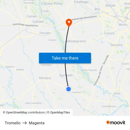 Tromello to Magenta map