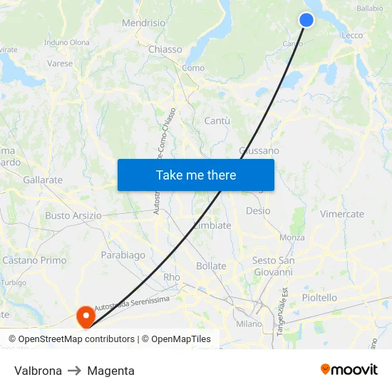 Valbrona to Magenta map
