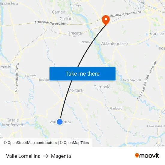 Valle Lomellina to Magenta map