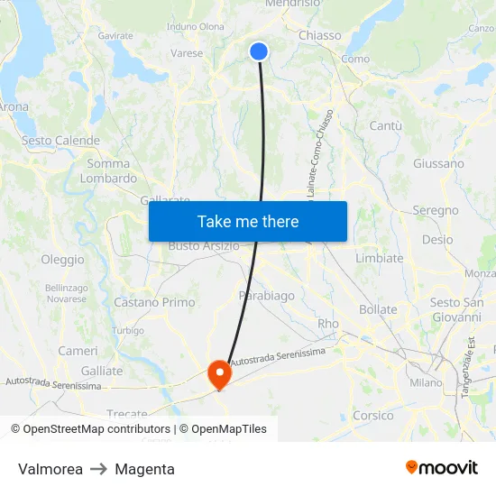 Valmorea to Magenta map