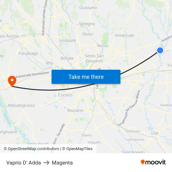 Vaprio D' Adda to Magenta map