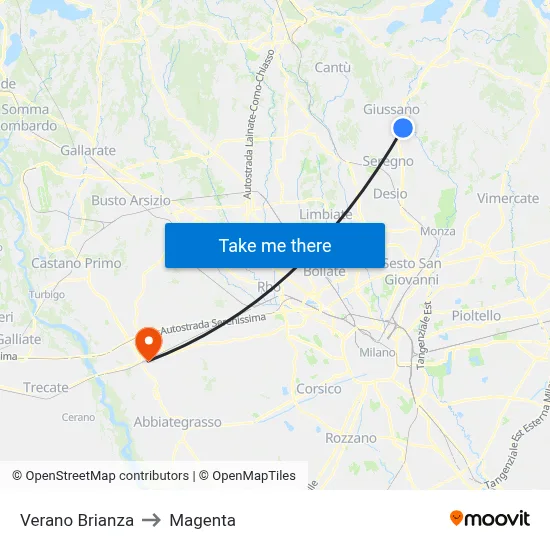 Verano Brianza to Magenta map