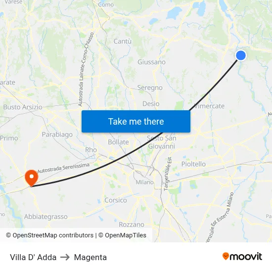 Villa D' Adda to Magenta map