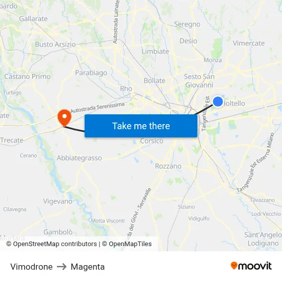 Vimodrone to Magenta map