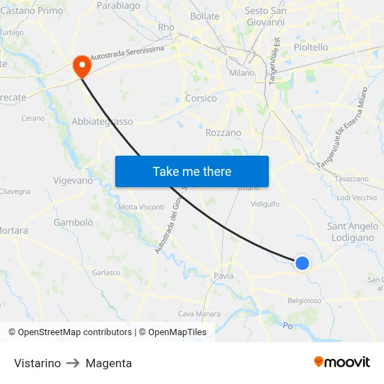 Vistarino to Magenta map