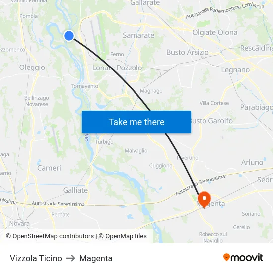 Vizzola Ticino to Magenta map