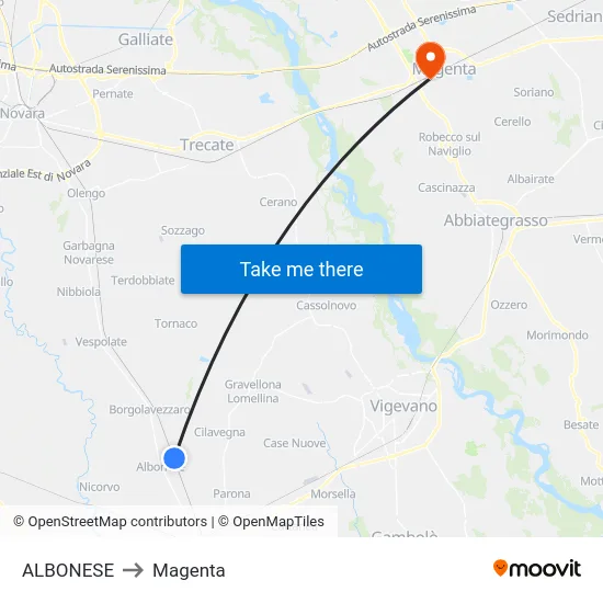 Albonese to Magenta map
