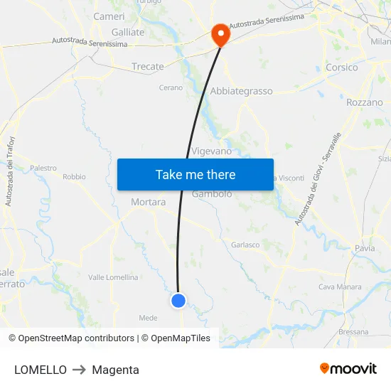 Lomello to Magenta map