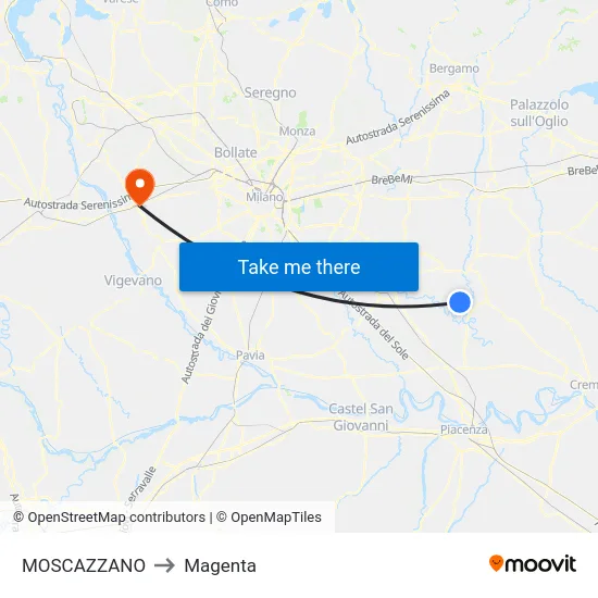 Moscazzano to Magenta map