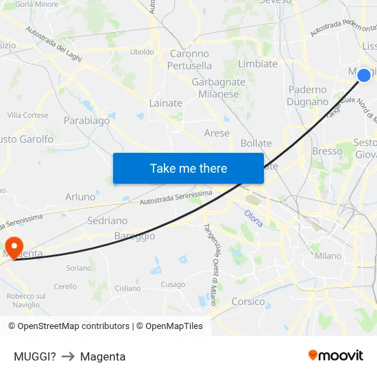Muggiò to Magenta map