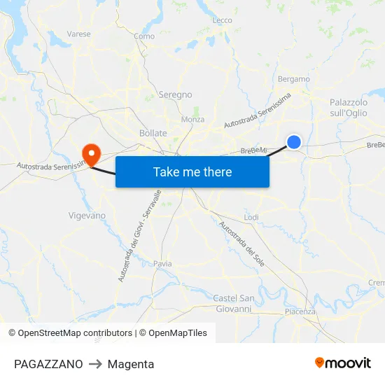 PAGAZZANO to Magenta map