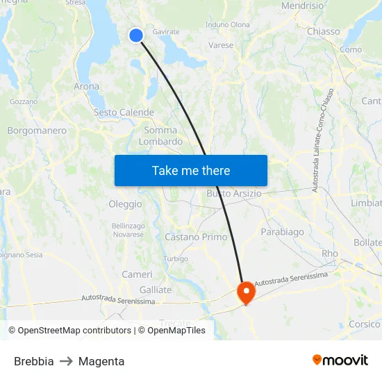 Brebbia to Magenta map