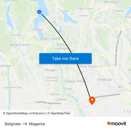 Belgirate to Magenta map
