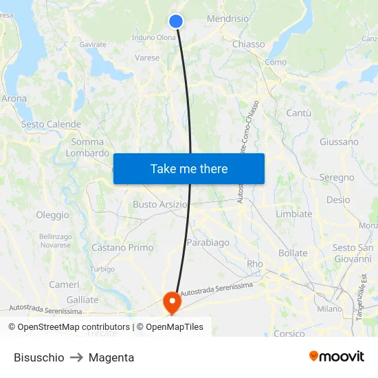 Bisuschio to Magenta map