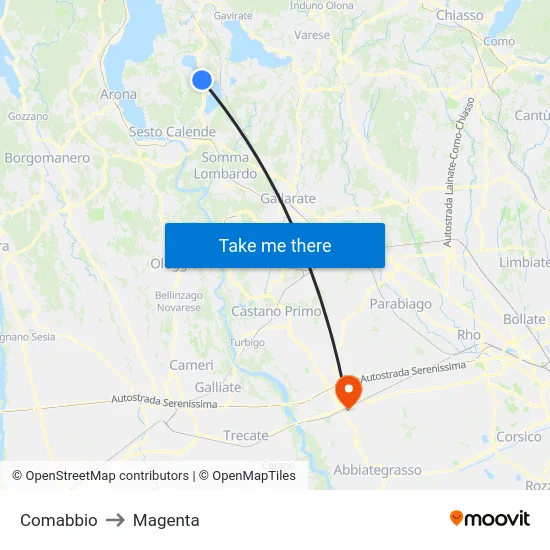 Comabbio to Magenta map