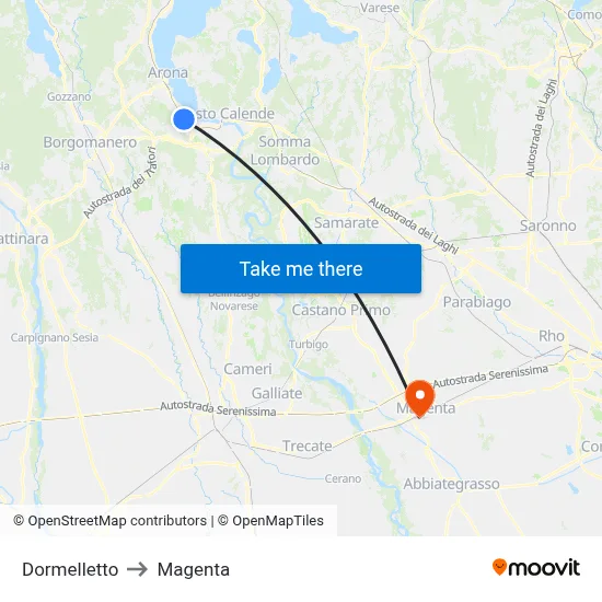Dormelletto to Magenta map