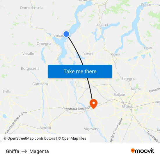 Ghiffa to Magenta map