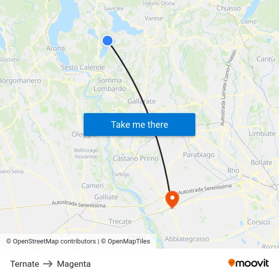 Ternate to Magenta map