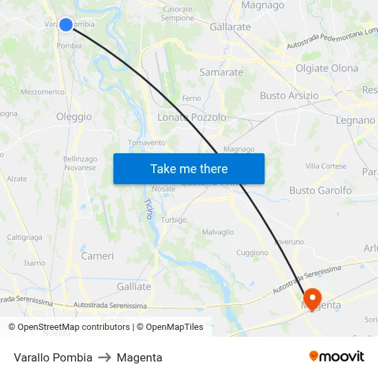 Varallo Pombia to Magenta map