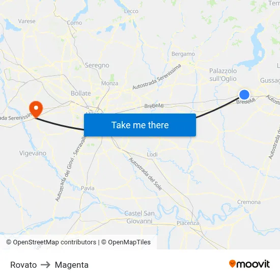 Rovato to Magenta map