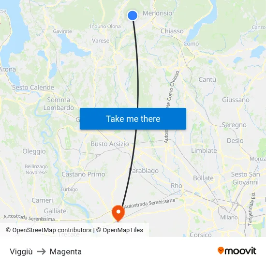 Viggiù to Magenta map