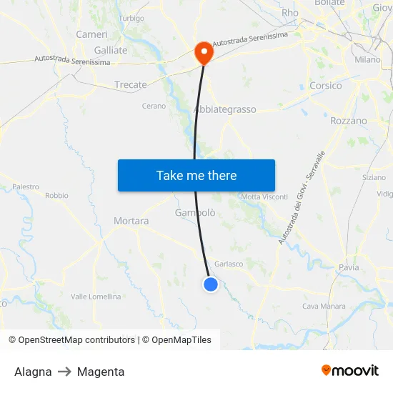 Alagna to Magenta map