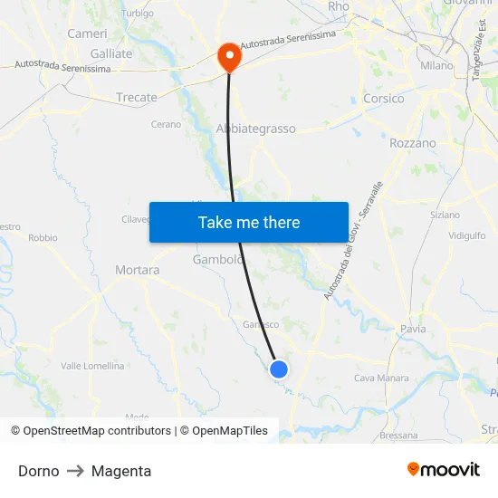 Dorno to Magenta map