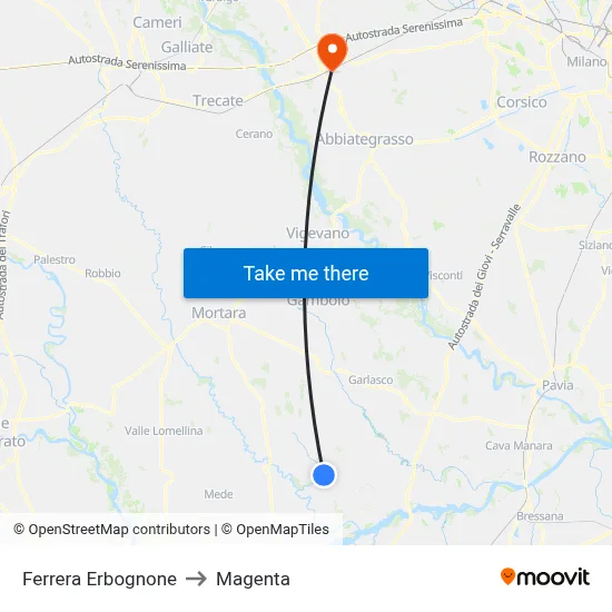 Ferrera Erbognone to Magenta map