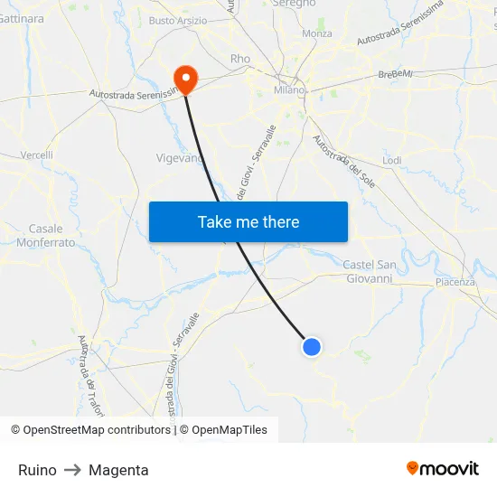 Ruino to Magenta map