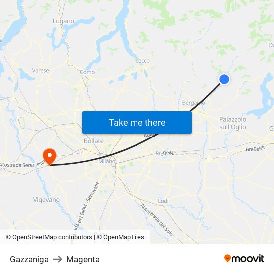 Gazzaniga to Magenta map