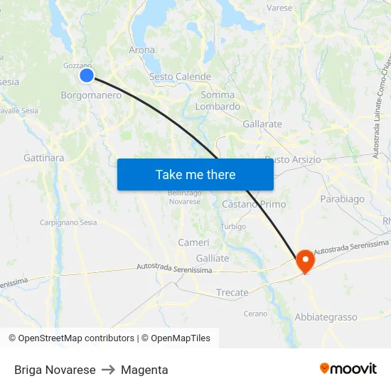 Briga Novarese to Magenta map