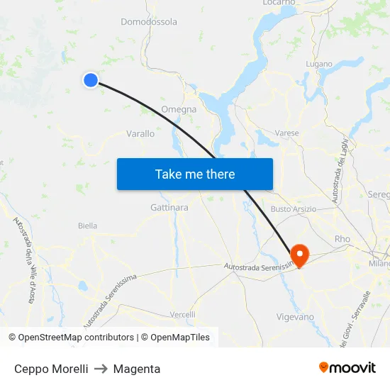 Ceppo Morelli to Magenta map