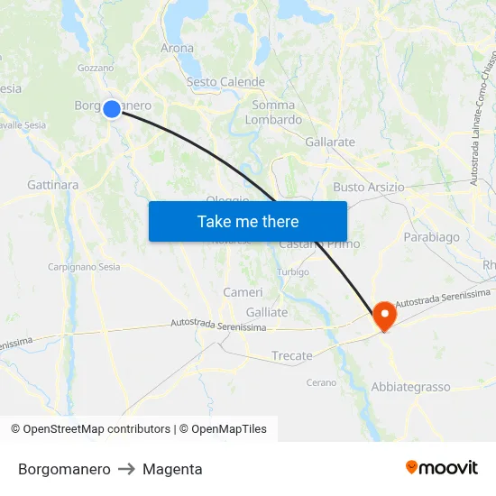 Borgomanero to Magenta map